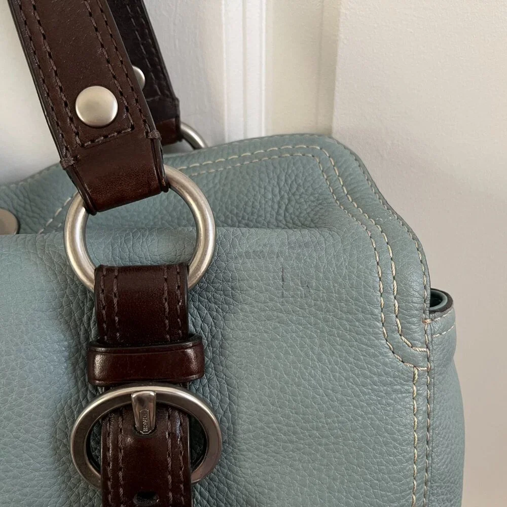 COACH ~ Blue/Brown F12334 Pebble Leather Chelsea Satchel w/ Silver Hardware - Picture 6 of 14